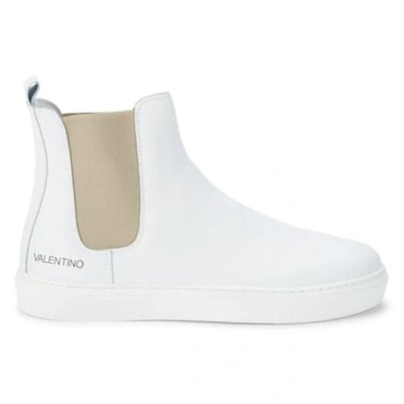 Valentino Men's Tony Leather Chelsea Boots In White Beige - Picture 1 of 16